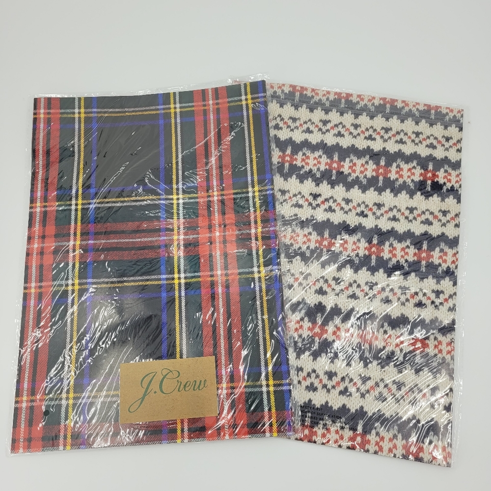 J.Crew Holiday Wrapping Paper Ugly Sweater Plaid Print Reversible NEW